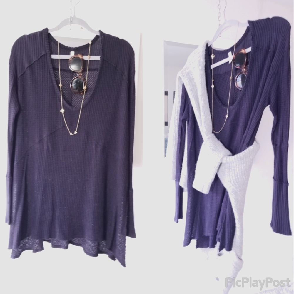 Free People Colby Navy Raw Edges Henley  L (S 14) Free 🆓Victoria Secret box
